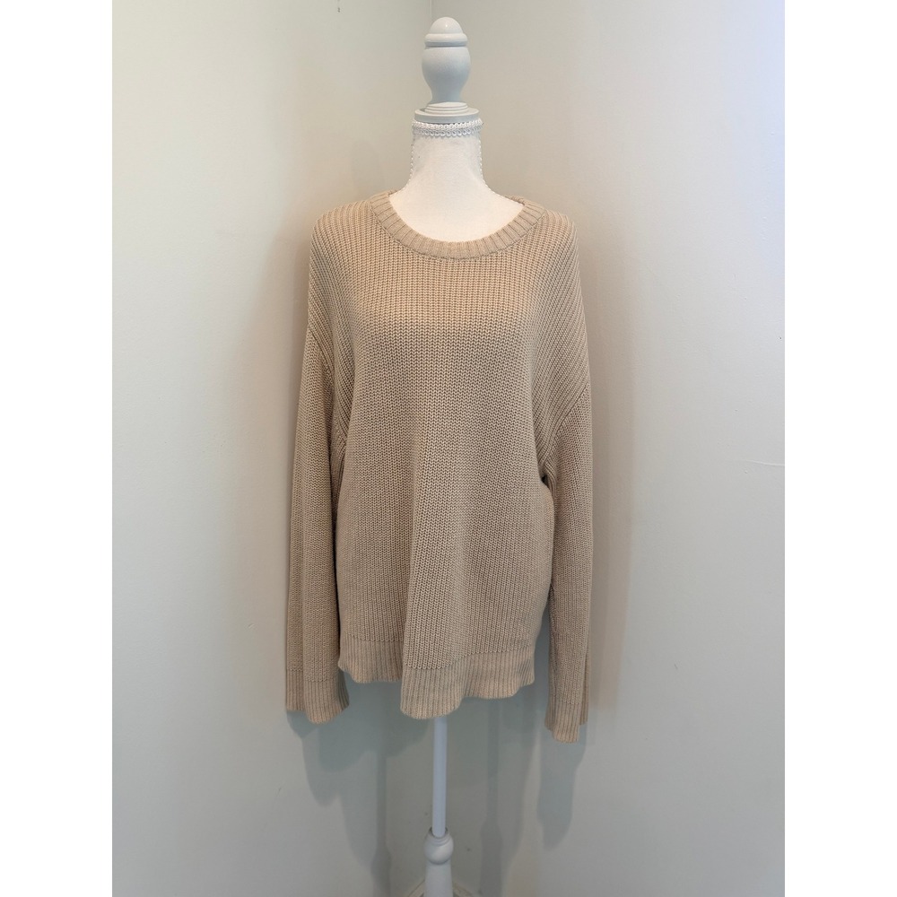NA-KD Beige Shaker Knit Oversized Crewneck Sweater Small Tan Ribbed Pullover